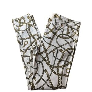 Michael Kors Chain Print Skinny Jeans Women's‎ Size 8 White Gold Designer Pants